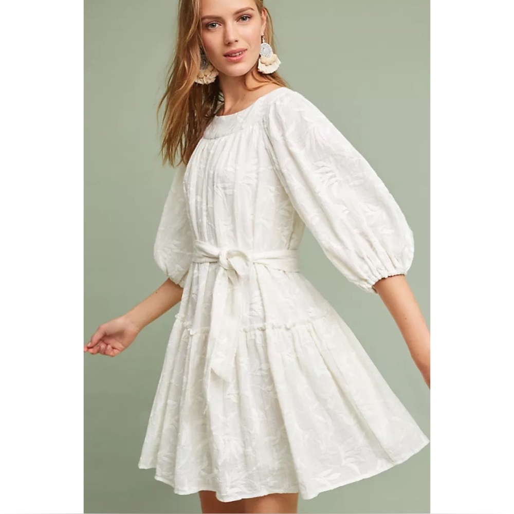 Anthropologie Cream Floral Dress